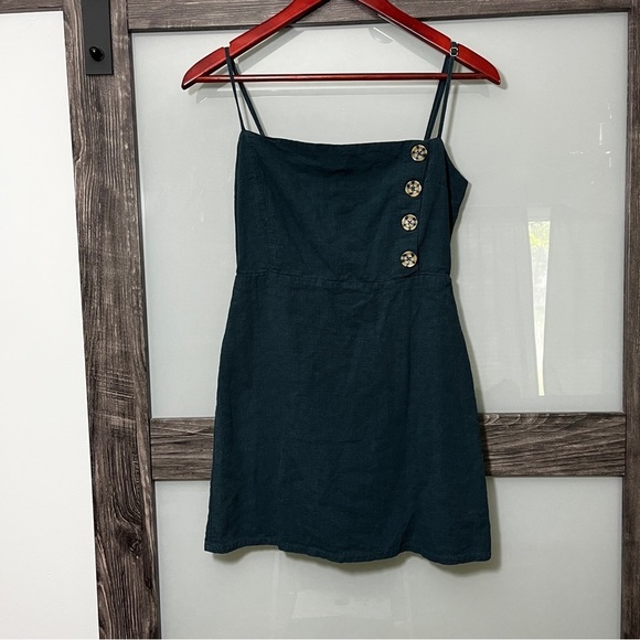 Urban Outfitters Riley Button-Down Linen Cotton Mini Dress Teal Size 4 - Picture 5 of 11